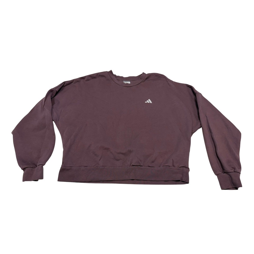 Adidas Womens Relaxed Fit Crewneck Cropped Sweatshirt Plum Burgundy Med